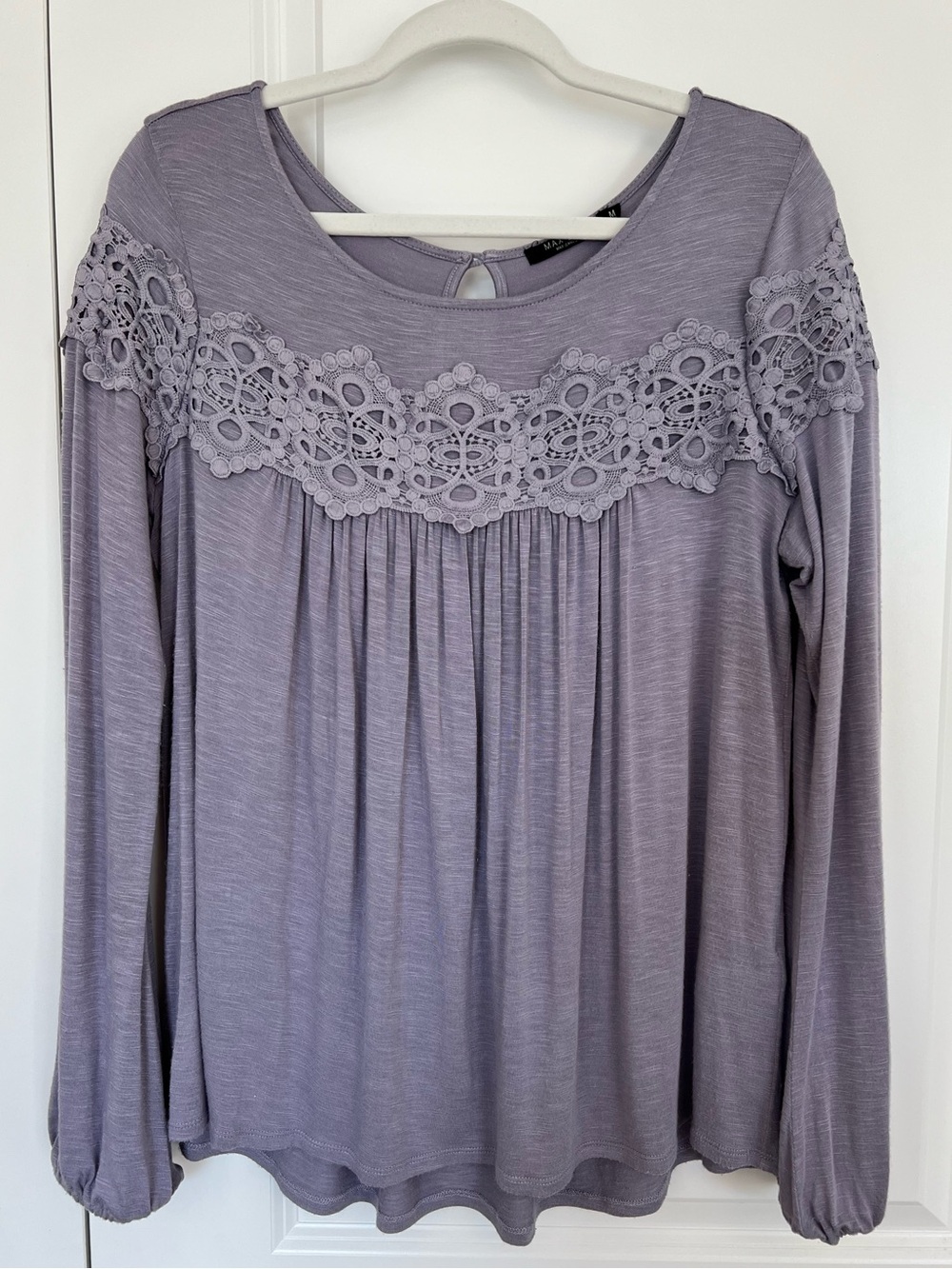 Max Jeans Lavender Lace Yoke Boho Peasant Top Long Sleeve Medium - Picture 2 of 7